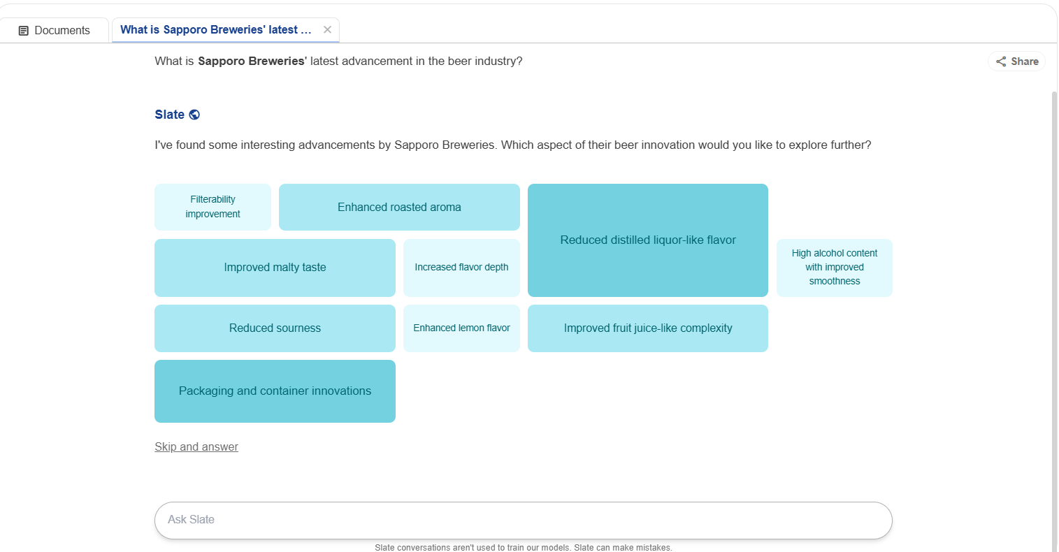 Discover latest advancements of Sapporo Breweries in the beer industry with out in house tool, SLATE