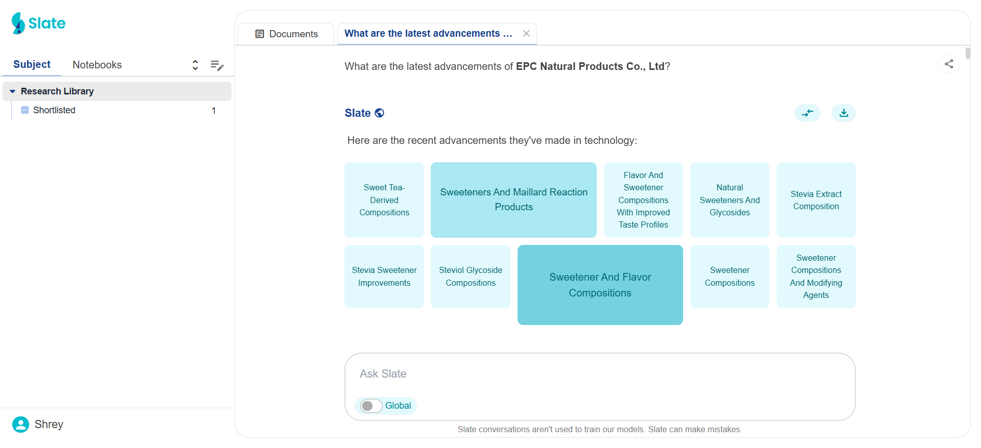 Discover the latest technological advancements of EPC Natural Products Co., Ltd with our in house tool, SLATE