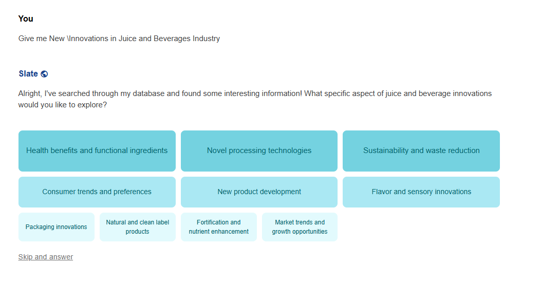 slate dashboard for juice innovation trends